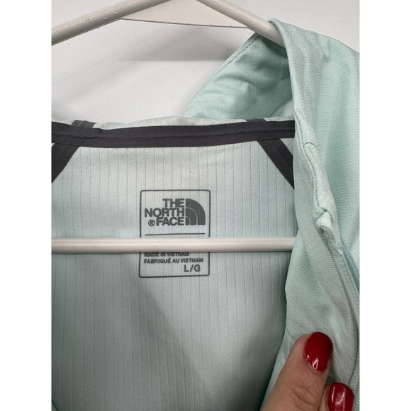 The North Face Large Hooded Jacket Womens Mint Green Grey Zip‎ Thumbholes Active - Picture 3 of 7